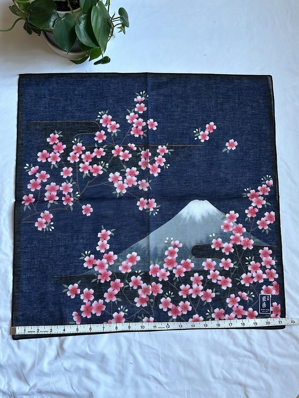 Blue Japanese Sakura Scarf with Mount Fuji Print